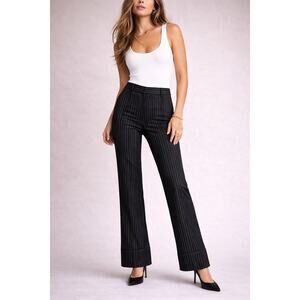 Betabrand Dress Yoga Pants Petite M Black Pinstripe Work Flare Pull On